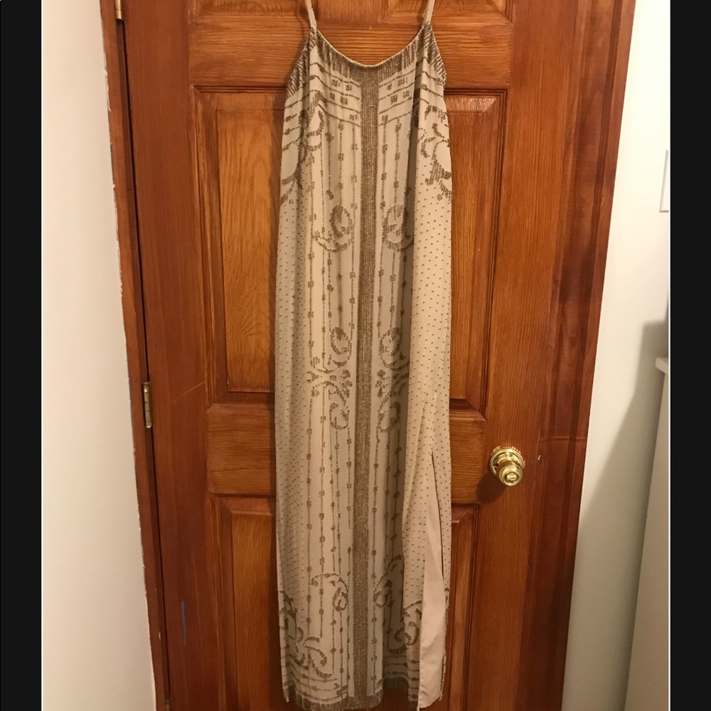 Haute Hippie Long Nude Gown Embellished w/ Gold(S)